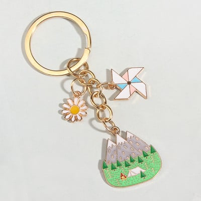 Breloc drăguț emailat cu flori, moara de vânt, chei de camping, cort, braț de munte, breloc, cadou suvenir pentru femei, bărbați, bijuterii lucrate manual