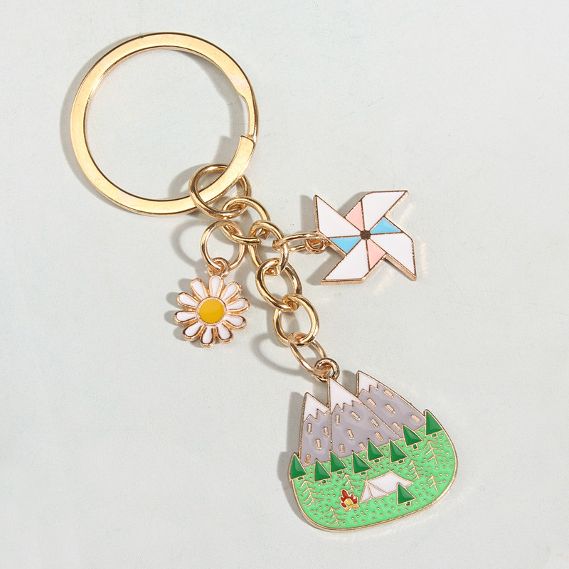 Breloc drăguț emailat cu flori, moara de vânt, chei de camping, cort, braț de munte, breloc, cadou suvenir pentru femei, bărbați, bijuterii lucrate manual