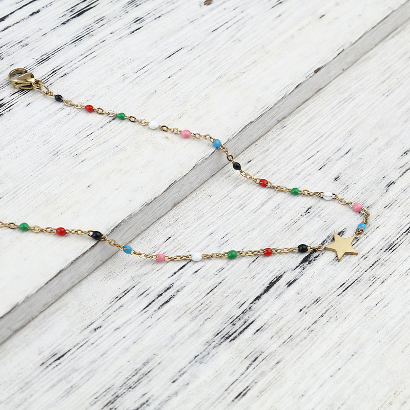 Brățară de gleznă din oțel inoxidabil la modă, pentru femei, cu lanț emailat de culoare aurie, pe picior, lungime de 23 cm (9"), cadou de bijuterii, 1 bucată