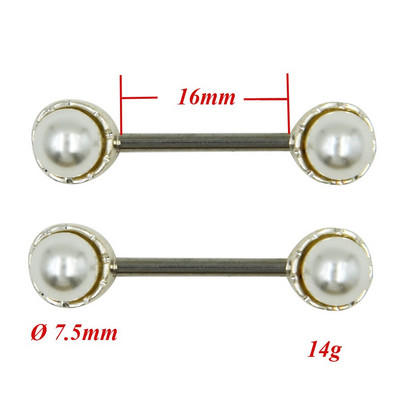 PERECHE din oțel chirurgical fermecător perle albe pentru mamelon inele cu mreană piercing scut bijuterii pentru corp Bare pentru mamelon 14g