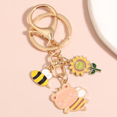 Kreslená smaltovaná kľúčenka s včelou medonosnou, slnečnicovou a medvedíkovou kľúčenkou, zvieracie kľúčenky pre ženy a mužov, kabelky, doplnky, DIY šperky, darčeky