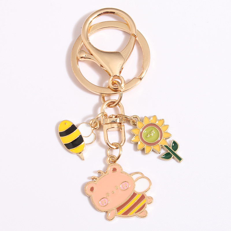 Kreslená smaltovaná kľúčenka s včelou medonosnou, slnečnicovou a medvedíkovou kľúčenkou, zvieracie kľúčenky pre ženy a mužov, kabelky, doplnky, DIY šperky, darčeky