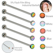 1 buc Film de titan Flash Bling Industrial Barbell ureche Tragus Helix Piercing urechi șurub interior cu ax din oțel chirurgical 14gX38mm