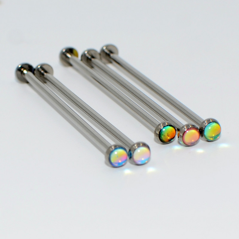 1 buc Film de titan Flash Bling Industrial Barbell ureche Tragus Helix Piercing urechi șurub interior cu ax din oțel chirurgical 14gX38mm