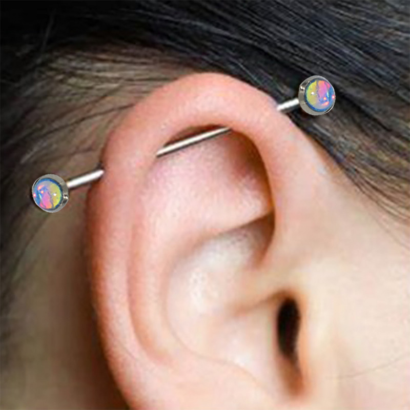 1 buc Film de titan Flash Bling Industrial Barbell ureche Tragus Helix Piercing urechi șurub interior cu ax din oțel chirurgical 14gX38mm