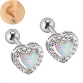 1 buc 16 g inimă albă opal ureche tragus cartilaj helix cercei stud care înconjoară CZ bijuterie conch lobe piercing mreană bijuterii pentru corp