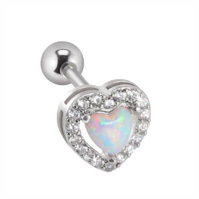 1 buc 16 g inimă albă opal ureche tragus cartilaj helix cercei stud care înconjoară CZ bijuterie conch lobe piercing mreană bijuterii pentru corp