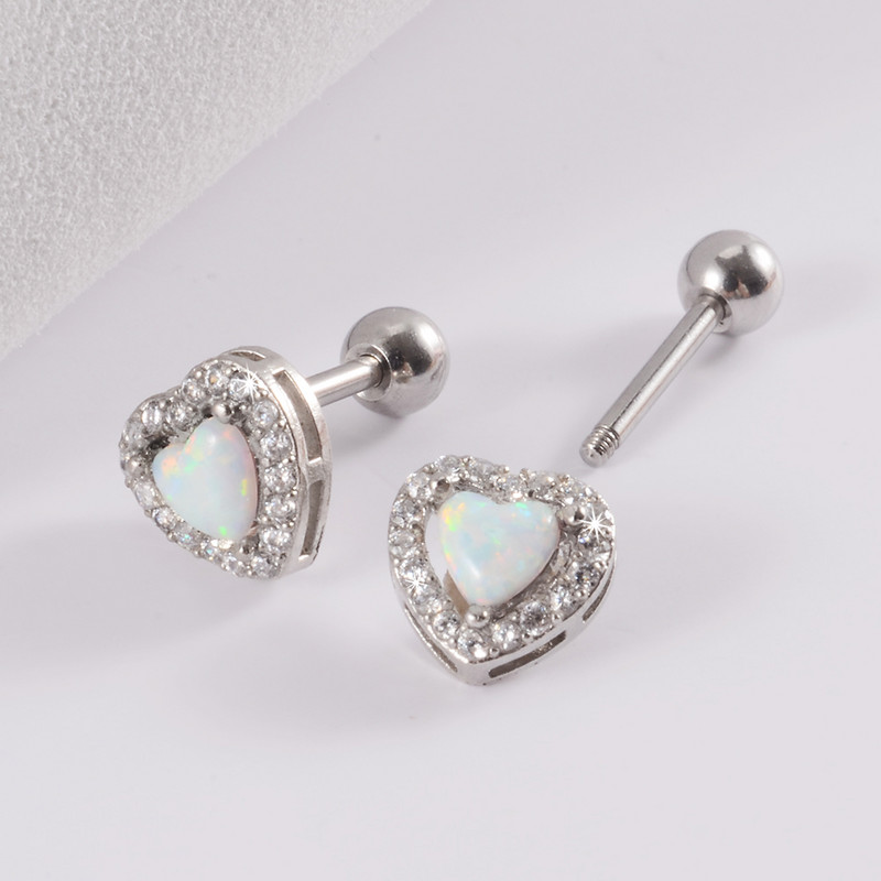 1 buc 16 g inimă albă opal ureche tragus cartilaj helix cercei stud care înconjoară CZ bijuterie conch lobe piercing mreană bijuterii pentru corp