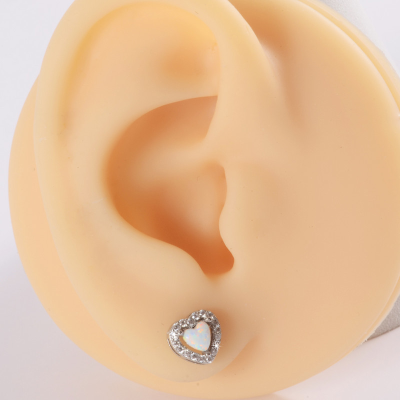 1 buc 16 g inimă albă opal ureche tragus cartilaj helix cercei stud care înconjoară CZ bijuterie conch lobe piercing mreană bijuterii pentru corp
