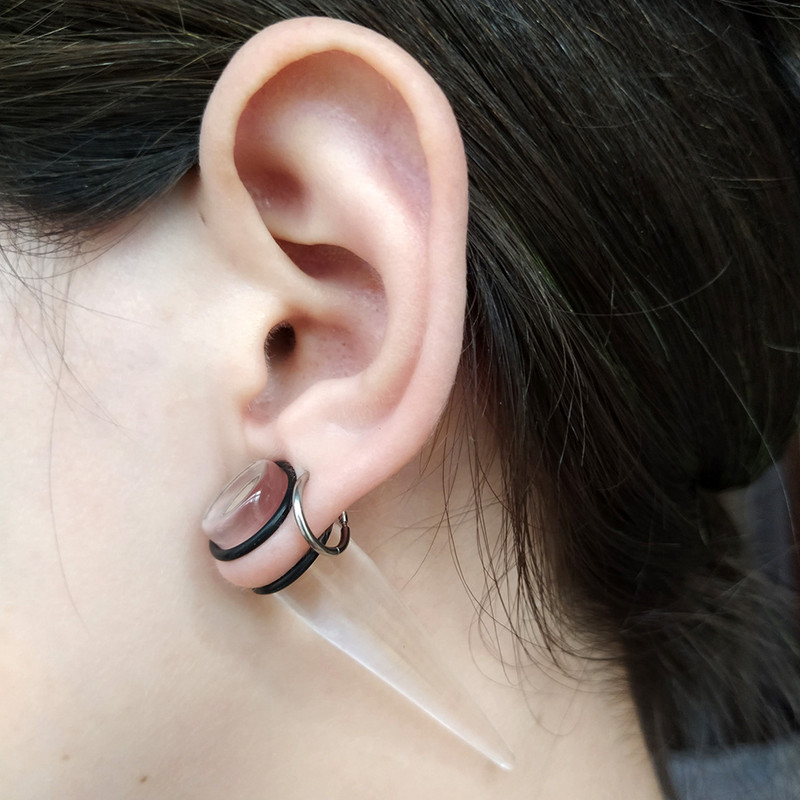 Par prozirnih CRNIH čepića za konus za uho Stretch Expander Gauge Akrilni piercingi Ružičasto zelene naušnice od mesa Nakit za tijelo