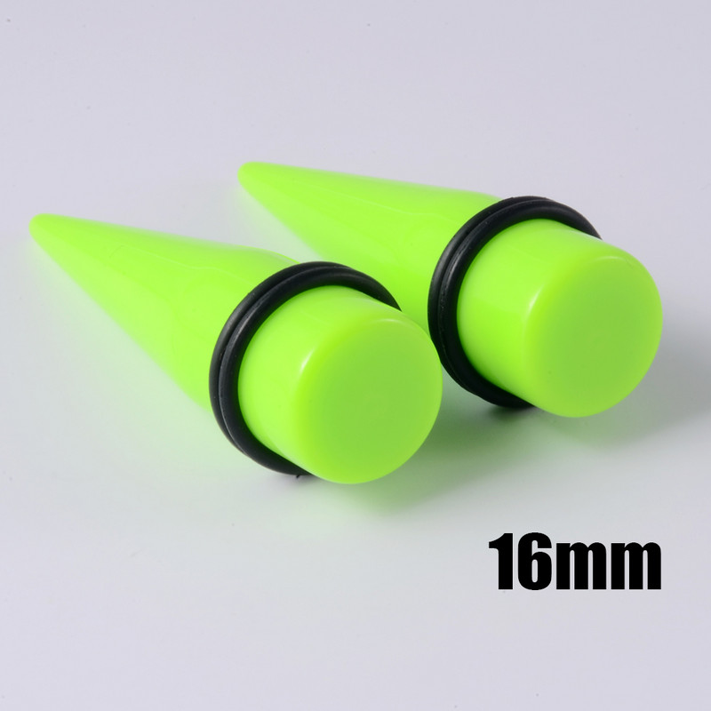 Par prozirnih CRNIH čepića za konus za uho Stretch Expander Gauge Akrilni piercingi Ružičasto zelene naušnice od mesa Nakit za tijelo