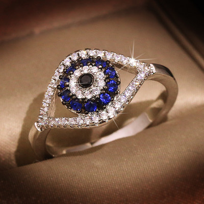 NOVI Punk ženski prsten s plavim kristalnim kamenom šarmirani cirkon Srebrni vjenčani nakit za žene Nežan zaručnički šuplji Evil Eye