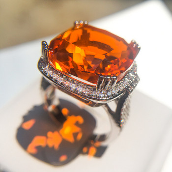 2022 ΝΕΟ Εκλεκτό πορτοκαλί μεγάλο τοπάζ ζιργκόν δαχτυλίδι για γυναίκες μόδα Χρώμα γεωμετρικό τετράγωνο πέτρινο κοσμήματα πάρτι Anillos