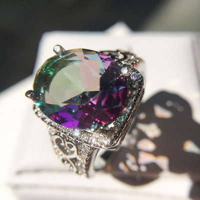 2022 NEW Personality Rainbow Stone Sea Blue Zircon Ring Hot Sale Creative Mosaic Colorful Gem Jewelry Women Men