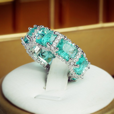 Πολυτελές Paraiba Sapphire Princess Cut Full Diamond Δαχτυλίδι Ζευγάρι Γυναικείο Γεωμετρικό Ζιργκόνιο Αρραβωνιαστικό Νυφικό κόσμημα