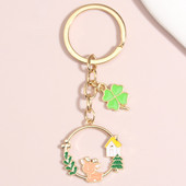 Slatka životinja, emajlirani privjesak za ključeve Četverolisna djetelina Sika Deer Tree House Sretni privjesci za ključeve za žene, muškarce, torbicu, dodatke, nakit, poklon