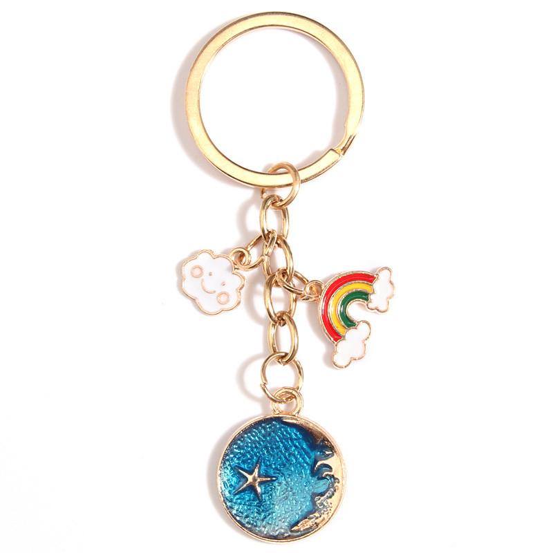 Breloc drăguț emailat Nor Curcubeu Lună Steaua Breloc Cer înstelat Breloc Cadouri de suvenir pentru femei Bărbați Bijuterii lucrate manual