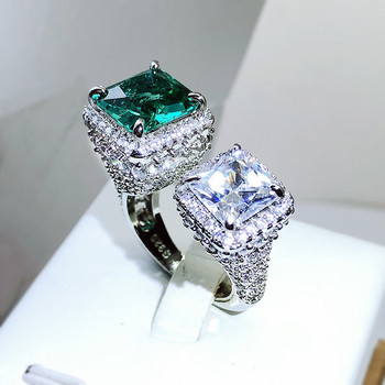 НОВ Creative Colorful Treasure Square Emerald Full Diamond Open Регулируем пръстен за двойка за жени Зелен юбилеен подарък Бижута