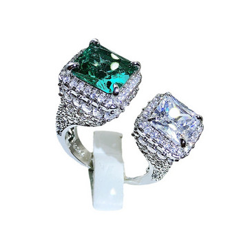 НОВ Creative Colorful Treasure Square Emerald Full Diamond Open Регулируем пръстен за двойка за жени Зелен юбилеен подарък Бижута