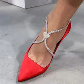 Brățară de gleznă cu toc înalt în cruce de inimă, talpă înfășurată, bijuterii pentru picior de modă pentru femei, cadou cu lanț de pantofi pentru picior cu stras