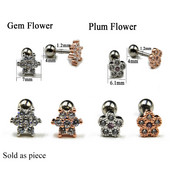 1 ks piercing do ucha z chirurgickej ocele, okrúhly zirkón, CZ drahokam, slivkový kvet, špirála, tragus, chrupavka, náušnica, 16g