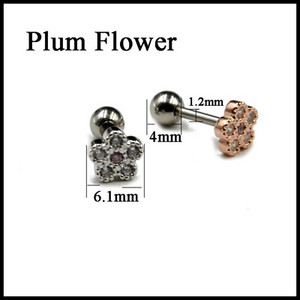 1 ks piercing do ucha z chirurgickej ocele, okrúhly zirkón, CZ drahokam, slivkový kvet, špirála, tragus, chrupavka, náušnica, 16g