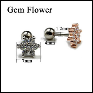 1 ks piercing do ucha z chirurgickej ocele, okrúhly zirkón, CZ drahokam, slivkový kvet, špirála, tragus, chrupavka, náušnica, 16g