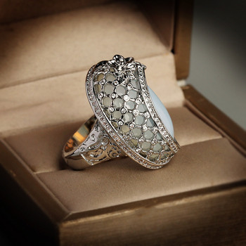 НОВ Луксозен ретро гравиран Tian Yu Egg Noodle двойка пръстен за жени Овален пълен диамант Подарък за Свети Валентин Бижута на едро