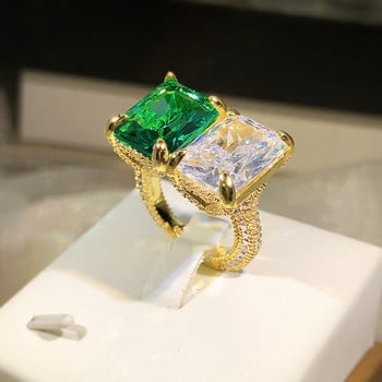 2022 НОВИ луксозни 18K златни квадратни изумрудени пръстени за двойки за жени, кристална геометрия, пълна с диаманти, годежни сватбени бижута