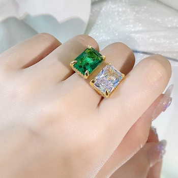 2022 НОВИ луксозни 18K златни квадратни изумрудени пръстени за двойки за жени, кристална геометрия, пълна с диаманти, годежни сватбени бижута