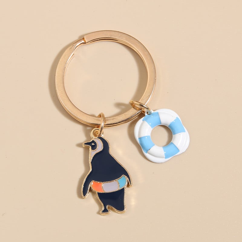 Breloc drăguț emailat Pinguin Fulg de zăpadă Hula Hoop Lanțuri chei Swim Breloc Cadouri de suvenir pentru femei Bărbați Accesorii pentru geantă Bijuterii