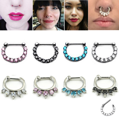 1 buc Inele din oțel inoxidabil CZ Gem Stepum Nas Clicker Hoop Inele Buric Buze Mamelon Tragus Cartilaj Inel Reținere bijuterii pentru corp 16g