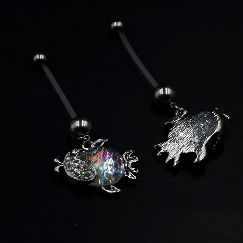 1 ks bioplastové flexibilné tehotenské piercing do pupka s drahokamom CZ, visiace piercingové šperky s dúhovou rybičkou