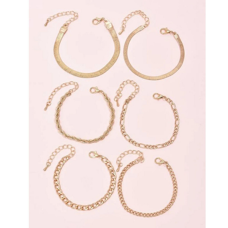 Geometric Boho Culoare auriu Multistil Punk Lanț de șarpe Lanț de frânghie Combinație Brățară Vară Mai multe niveluri de plajă Bijuterii lucrate manual