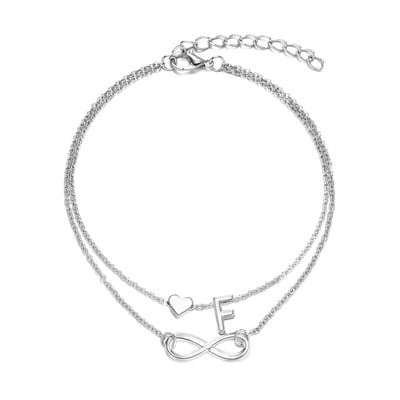 Modyle 2021, brățară de gleznă cu inimă nouă, pentru femei, de culoare argintie, cu lanț de picior cu litere, brățară de gleznă cu alfabet AZ, cadou de Crăciun