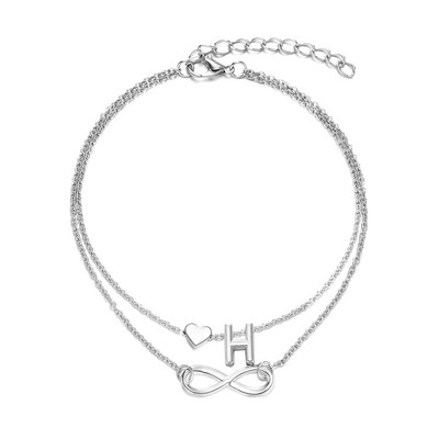 Modyle 2021, brățară de gleznă cu inimă nouă, pentru femei, de culoare argintie, cu lanț de picior cu litere, brățară de gleznă cu alfabet AZ, cadou de Crăciun