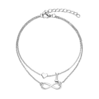 Modyle 2021, brățară de gleznă cu inimă nouă, pentru femei, de culoare argintie, cu lanț de picior cu litere, brățară de gleznă cu alfabet AZ, cadou de Crăciun