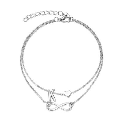 Modyle 2021, brățară de gleznă cu inimă nouă, pentru femei, de culoare argintie, cu lanț de picior cu litere, brățară de gleznă cu alfabet AZ, cadou de Crăciun