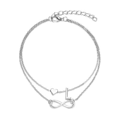 Modyle 2021, brățară de gleznă cu inimă nouă, pentru femei, de culoare argintie, cu lanț de picior cu litere, brățară de gleznă cu alfabet AZ, cadou de Crăciun