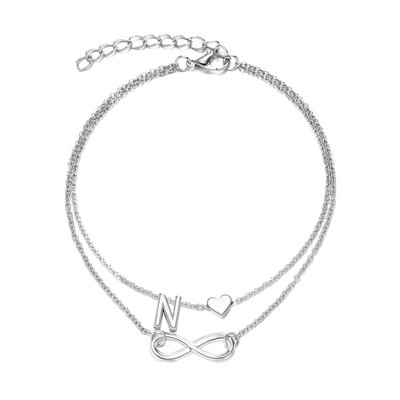 Modyle 2021, brățară de gleznă cu inimă nouă, pentru femei, de culoare argintie, cu lanț de picior cu litere, brățară de gleznă cu alfabet AZ, cadou de Crăciun