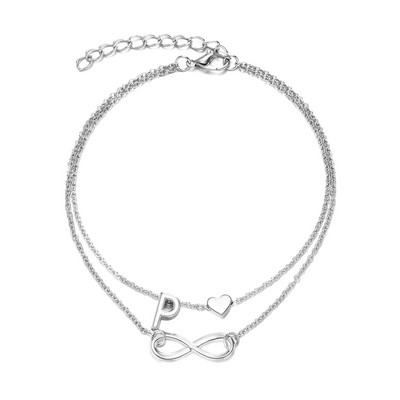 Modyle 2021, brățară de gleznă cu inimă nouă, pentru femei, de culoare argintie, cu lanț de picior cu litere, brățară de gleznă cu alfabet AZ, cadou de Crăciun