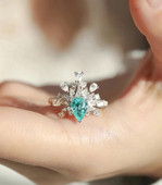 Clasic Paraiba, ovală, floare de safir, mic, rotund, plin, inel de cuplu cu diamante, pentru femei, bijuterii cadou geometrice albastre de Ziua Îndrăgostiților