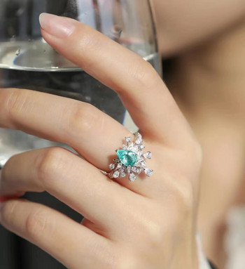 Класически овален сапфирено цвете Paraiba Малък кръгъл пълен диамантен пръстен за двойка за жени Син геометричен подарък за Свети Валентин Бижута