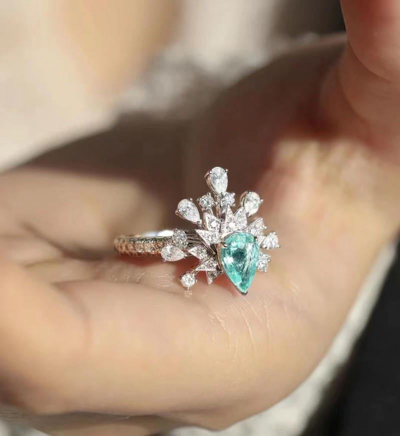 Clasic Paraiba, ovală, floare de safir, mic, rotund, plin, inel de cuplu cu diamante, pentru femei, bijuterii cadou geometrice albastre de Ziua Îndrăgostiților