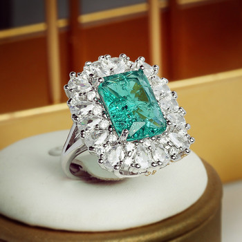 НОВ моден квадратен принцеса Paraiba Emerald, пълен с диаманти, пръстен за двойка за жени със сребърно покритие, подарък за Свети Валентин Бижута