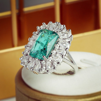НОВ моден квадратен принцеса Paraiba Emerald, пълен с диаманти, пръстен за двойка за жени със сребърно покритие, подарък за Свети Валентин Бижута