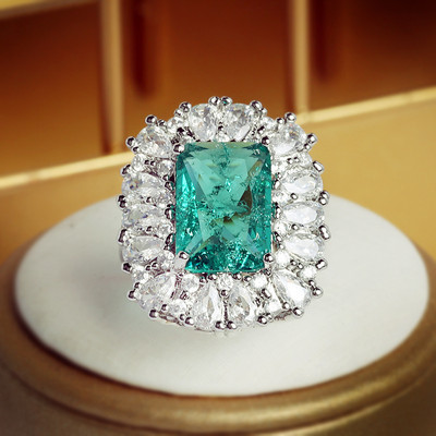 NOU Moda Printesa Square Paraiba Emerald Inel de cuplu plin de diamante pentru femei placat cu argint Bijuterii cadou de Ziua Îndrăgostiților