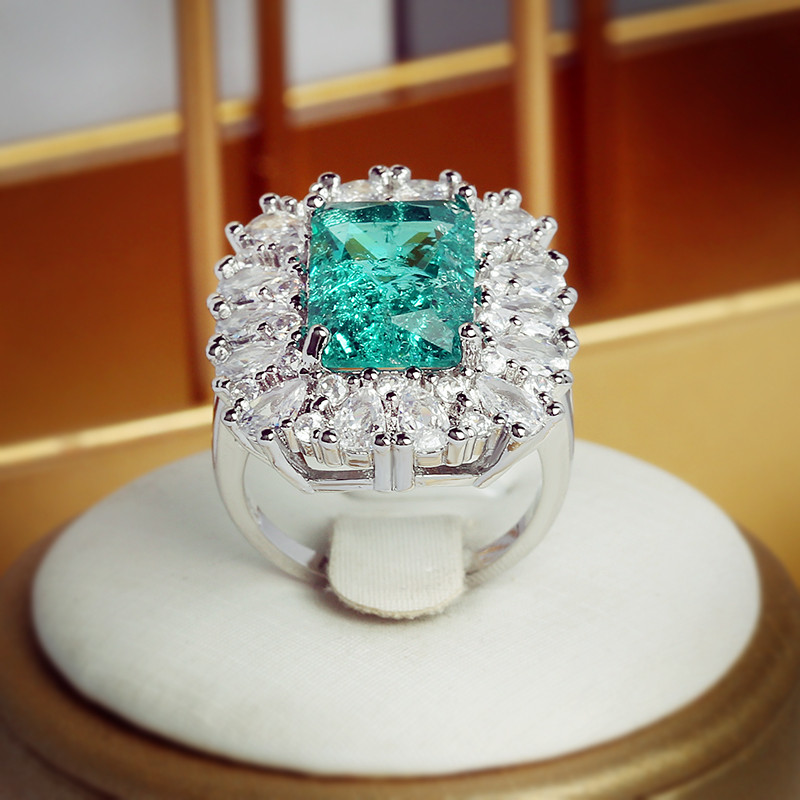UUS moekas printsessi väljak Paraiba smaragd täis teemantidega paarisõrmus naistele hõbetatud valentinipäeva kingitud ehted