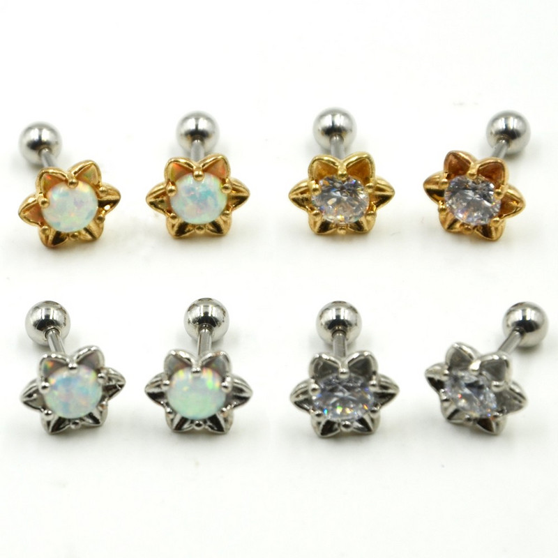 1 buc Opal de flori CZ Gem Tragus Cartilaj Barbell Top Cercei Stud Ureche Superioară Moda Ureche Labret Body Piercing Bijuterii 16 Gauge