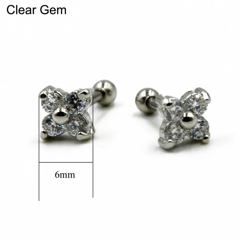 1 buc Opal de flori CZ Gem Tragus Cartilaj Barbell Top Cercei Stud Ureche Superioară Moda Ureche Labret Body Piercing Bijuterii 16 Gauge